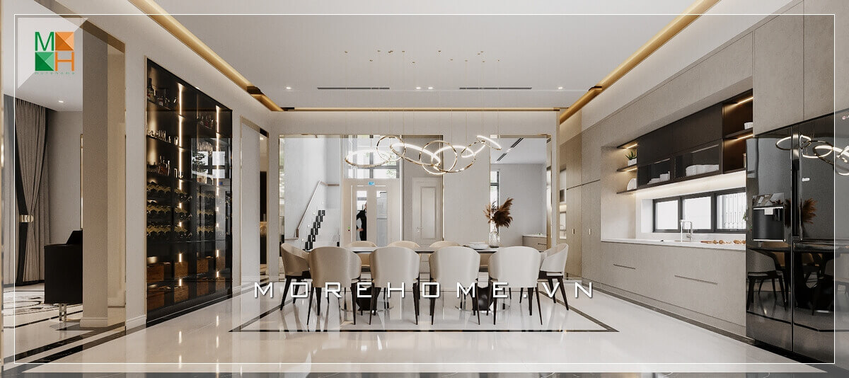 Mẫu thiết kế tủ bếp chữ I bằng gỗ công nghiệp acrylic trắng cao cấp Thiết kế tủ bếp chung cư