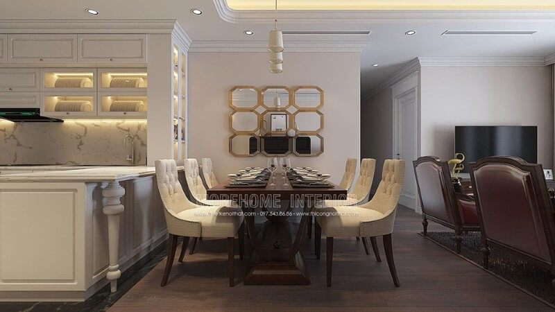 Thiết kế nội thất phòng ăn tân cổ điển sang trọng, đồ nội thất đẹp mắt