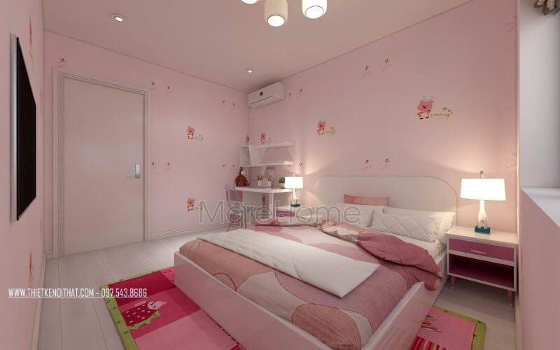 Bố trí nội thất phòng ngủ con gái đẹp, sinh động, đáng yêu với tone hồng nhẹ nhàng, cuốn hút.